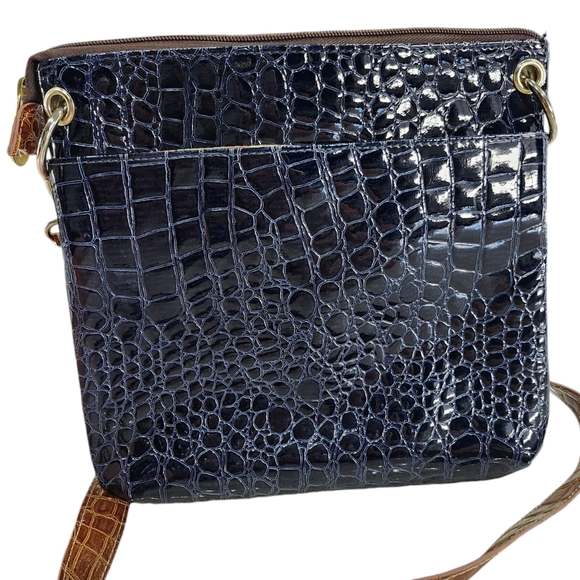 Samantha Brown Blue & Brown Croc Embossed Crossbody Purse - Picture 2 of 7